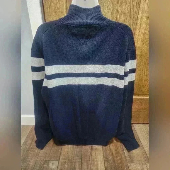 Tommy Hilfiger Quarter Zip Pullover Sweater Men Large Blue 100% Cotton Soft - Picture 3 of 6